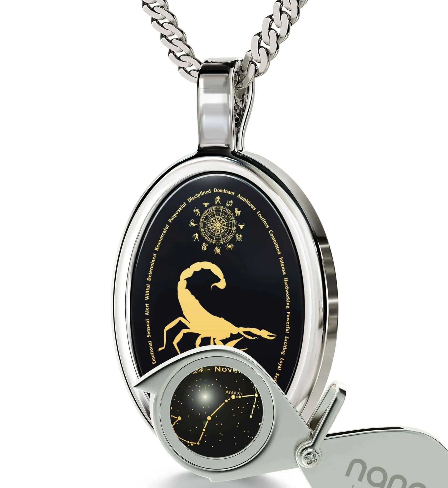 The World of Scorpio, 14k White Gold Necklace, Onyx