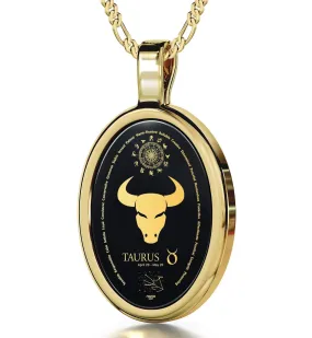 The World of Taurus, Sterling Silver Gold Plated (Vermeil) Necklace, Onyx