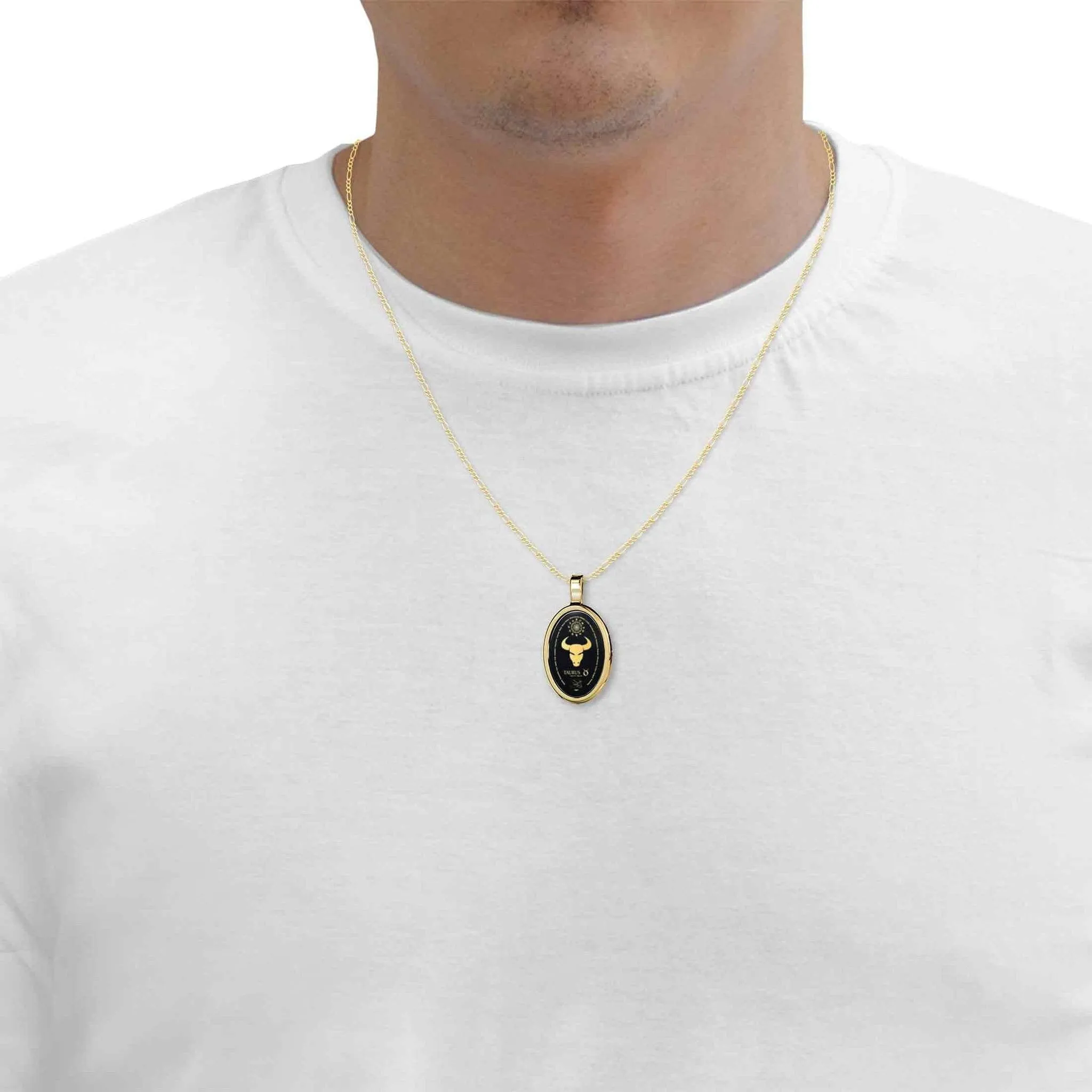 The World of Taurus, Sterling Silver Gold Plated (Vermeil) Necklace, Onyx