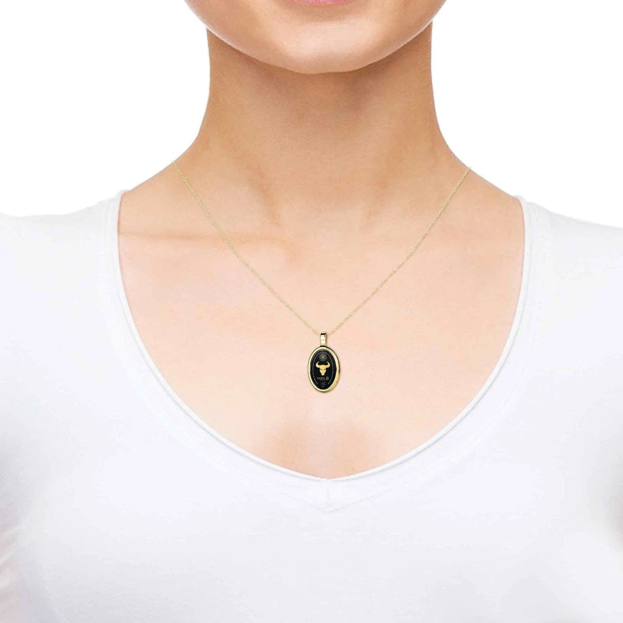 The World of Taurus, Sterling Silver Gold Plated (Vermeil) Necklace, Onyx