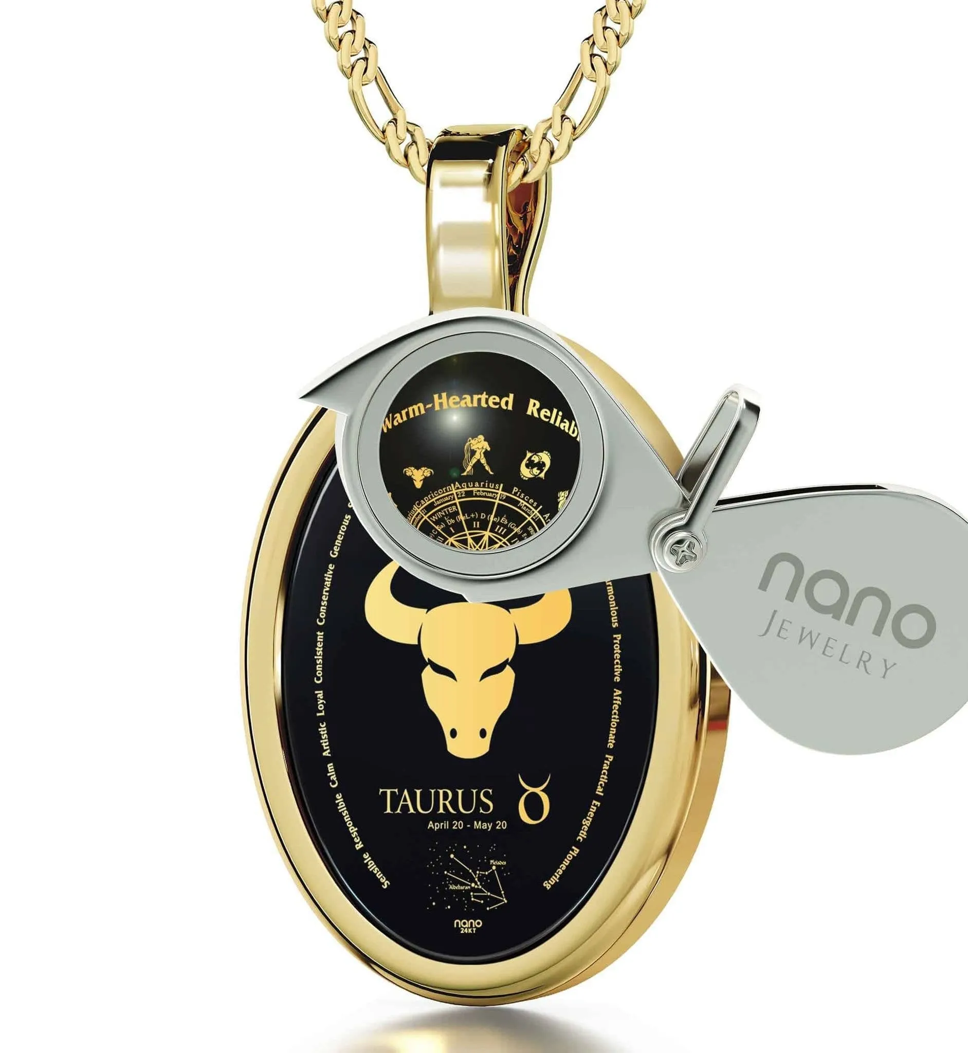 The World of Taurus, Sterling Silver Gold Plated (Vermeil) Necklace, Onyx