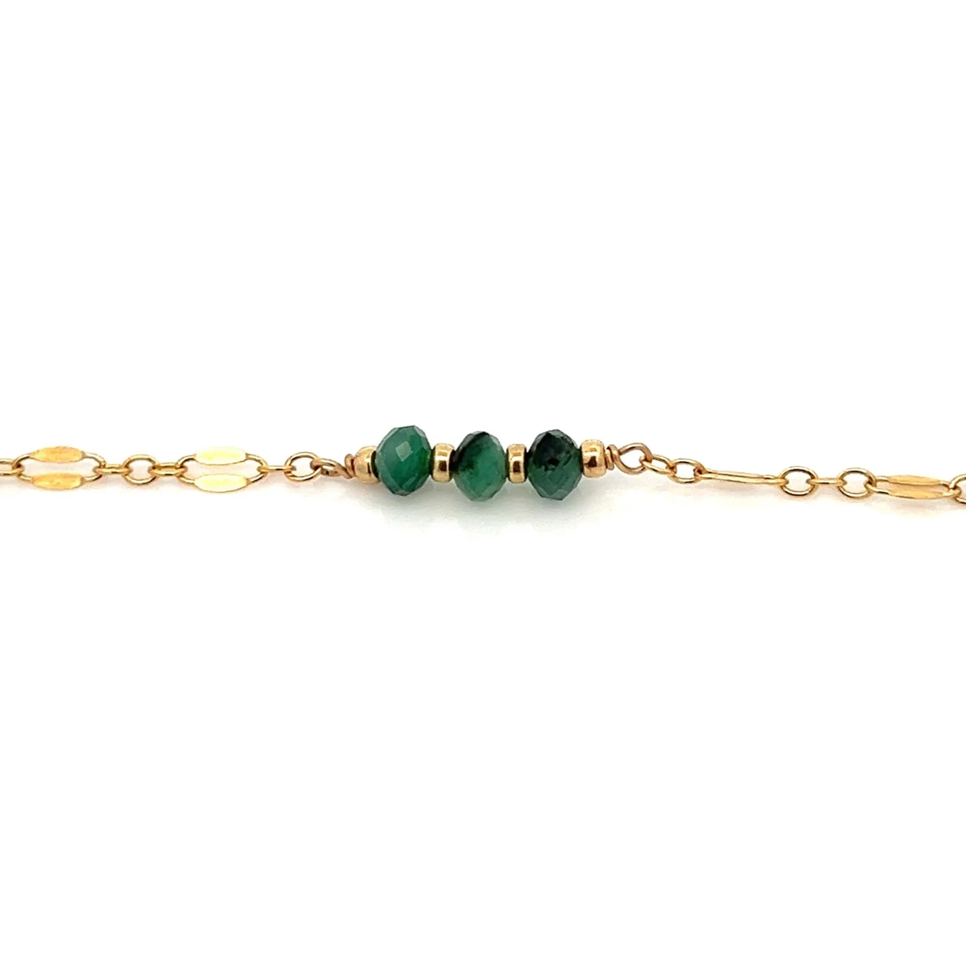 three-stone emerald sequin chain bracelet