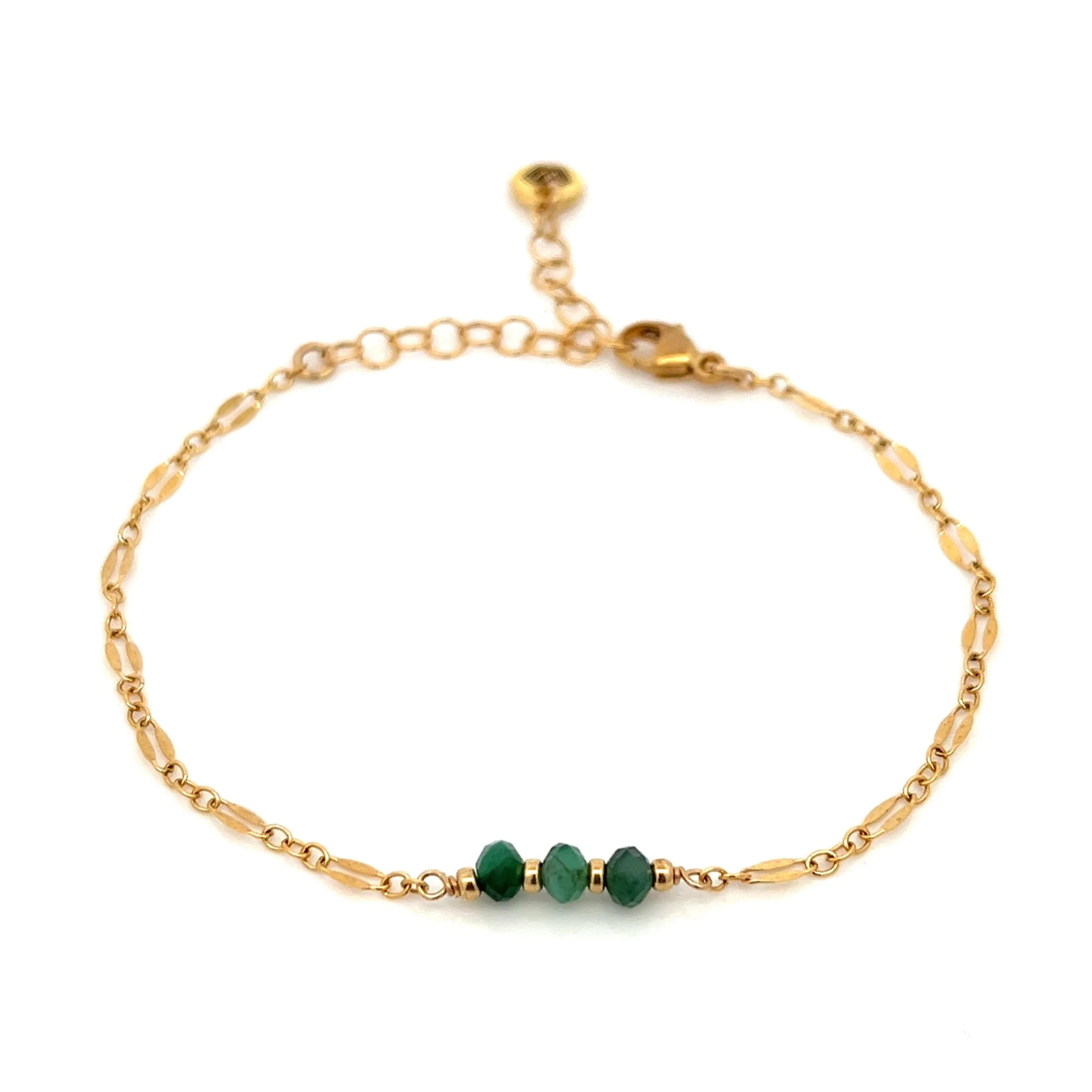 three-stone emerald sequin chain bracelet