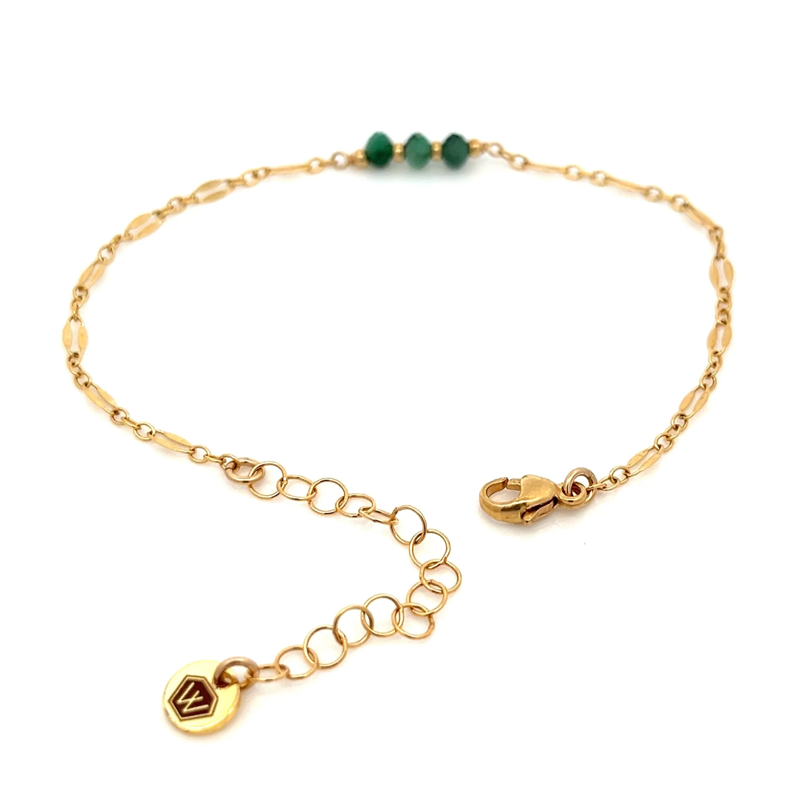 three-stone emerald sequin chain bracelet