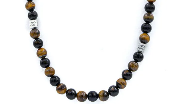 Tigers Eye & Onyx Natural Gemstone Centerpiece Necklace