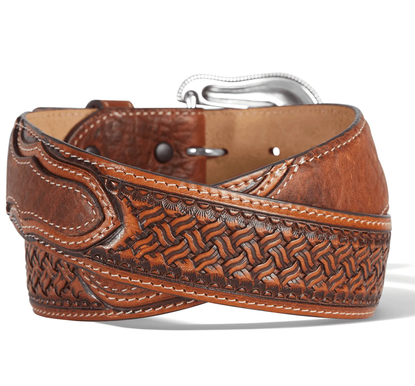 Tony Lama Men's Idaho Bison Brown Leather Belt C42814