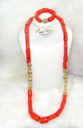 Traditional Men Women Coral Beads African Nigerian Embelished Necklace Jewellery Set