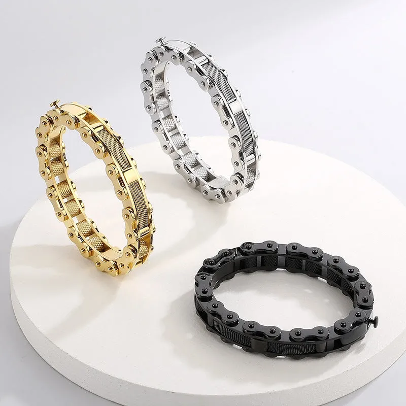 Trendy Men's Titanium Steel Bicycle Chain Bracelet - Niche Design Fashion Accessory for Hip-Hop Style