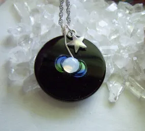 Triple Moon Opalite Black Onyx Disc Pendant Necklace