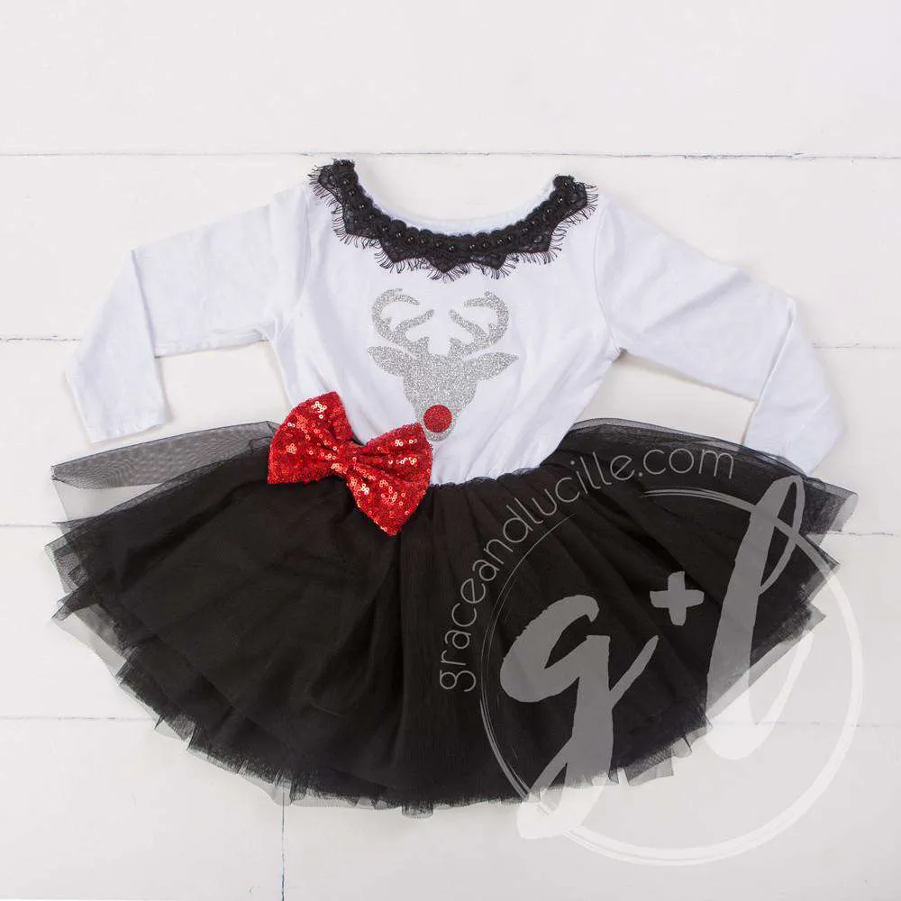 Two-in-One Sequined Bow Headband & Belt, Red Bow on Black Band