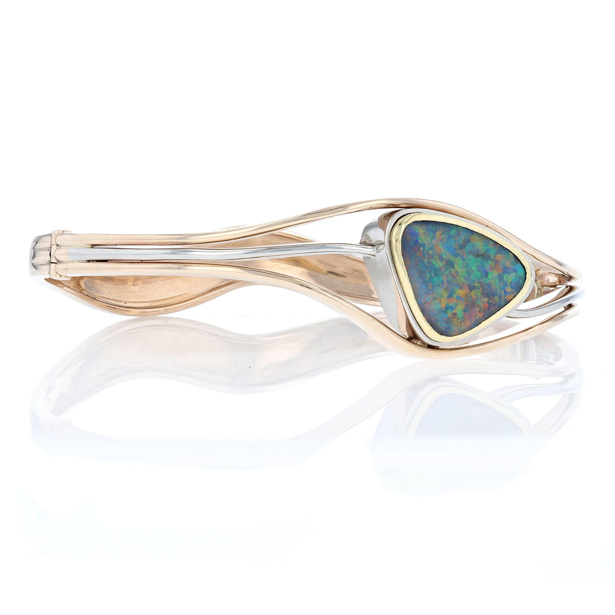 Two Tone Black Opal Organic Hinged Bangle Bracelet