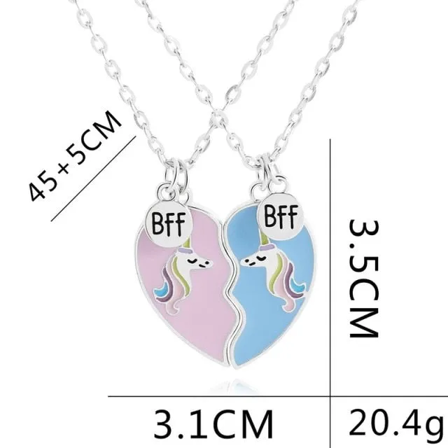 Unisex 2 Pcs BFF Necklace Womens Heart Pendant Best Friend Letter Necklace Fashion Couple Chain Necklace Men Friendship Jewelry