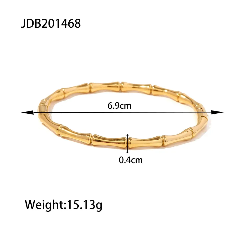 VAIGE New Waterproof 18k Gold Plated Stainless Steel Bamboo Bracelet - Trendy Fashion Bangle Jewelry