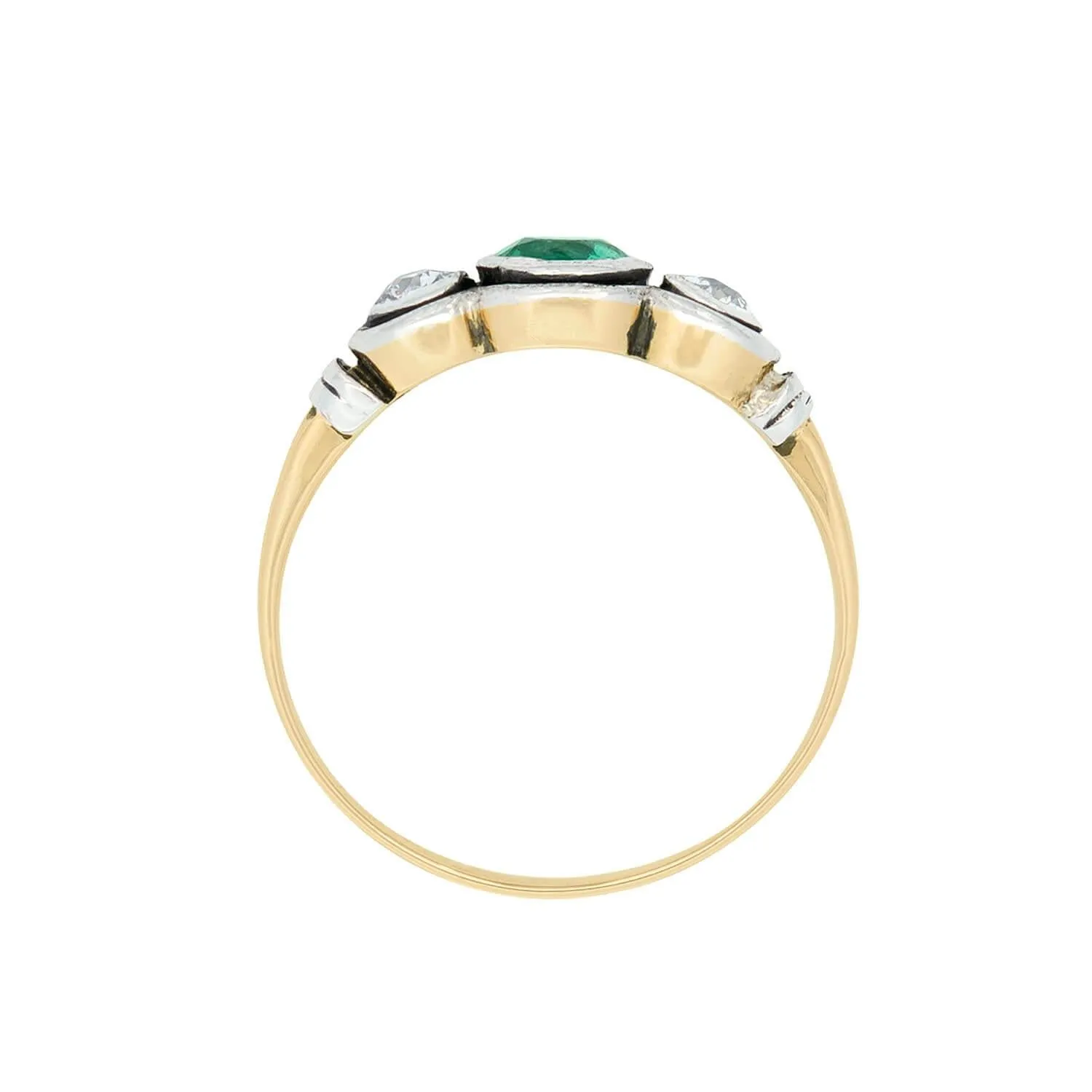 Victorian  14k/Sterling Silver Emerald and Diamond Three Stone Ring