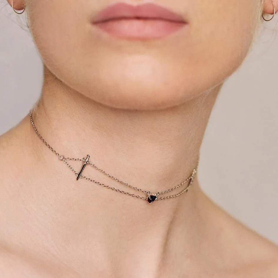 VINDICATE. Swords & Onyx Heart Choker - Silver