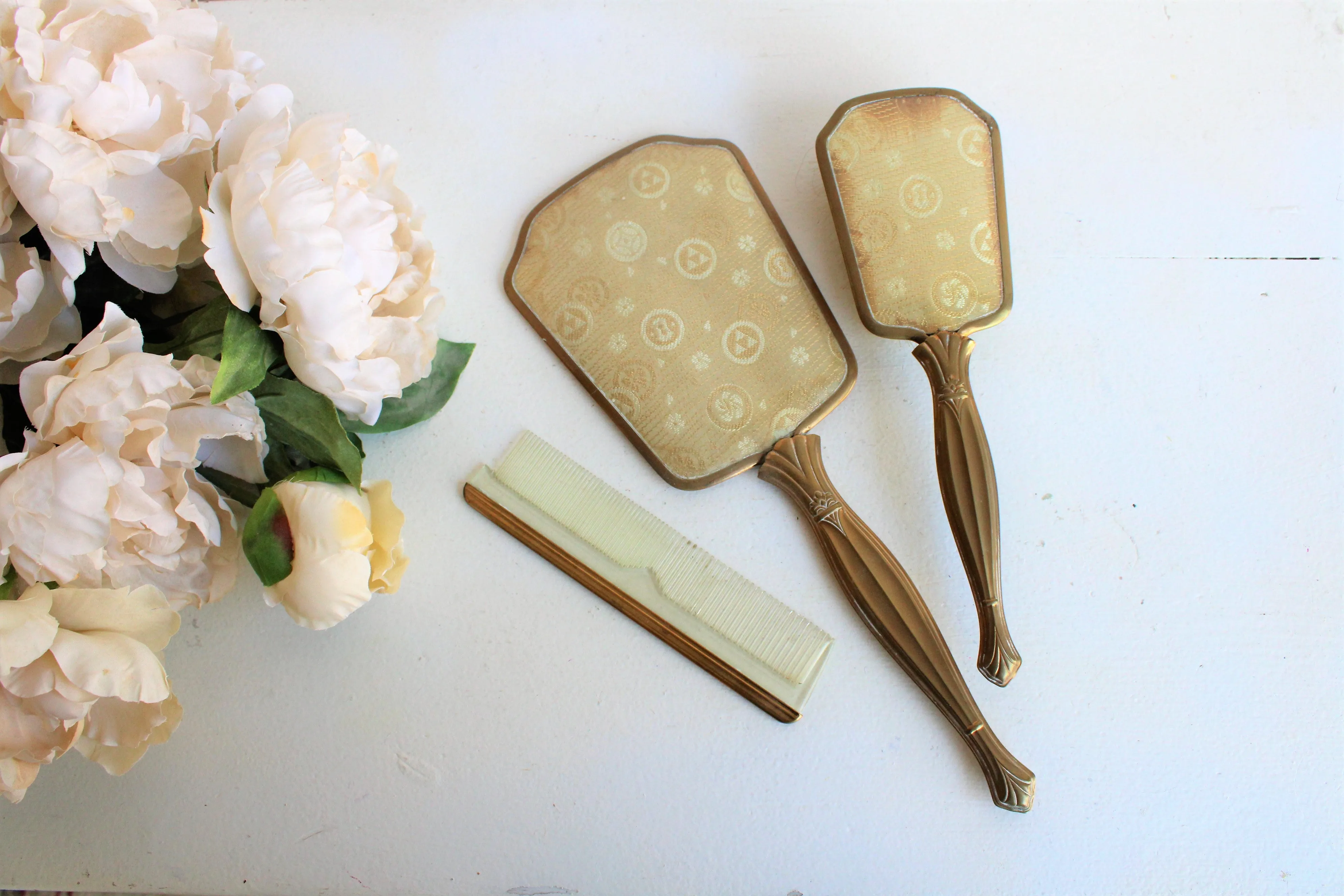 Vintage 1950s Vanity Set of Mirror, Brush and Comb