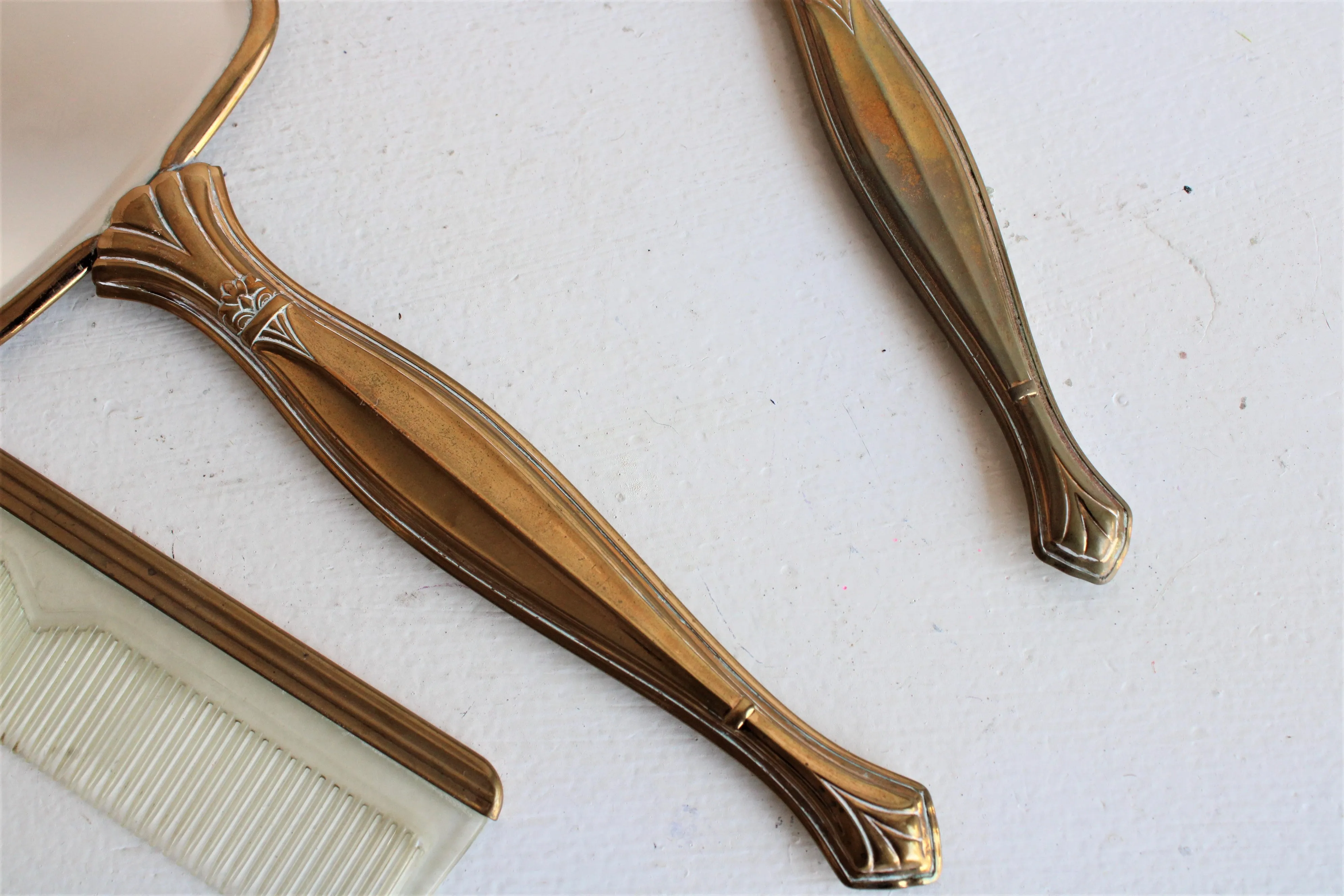 Vintage 1950s Vanity Set of Mirror, Brush and Comb