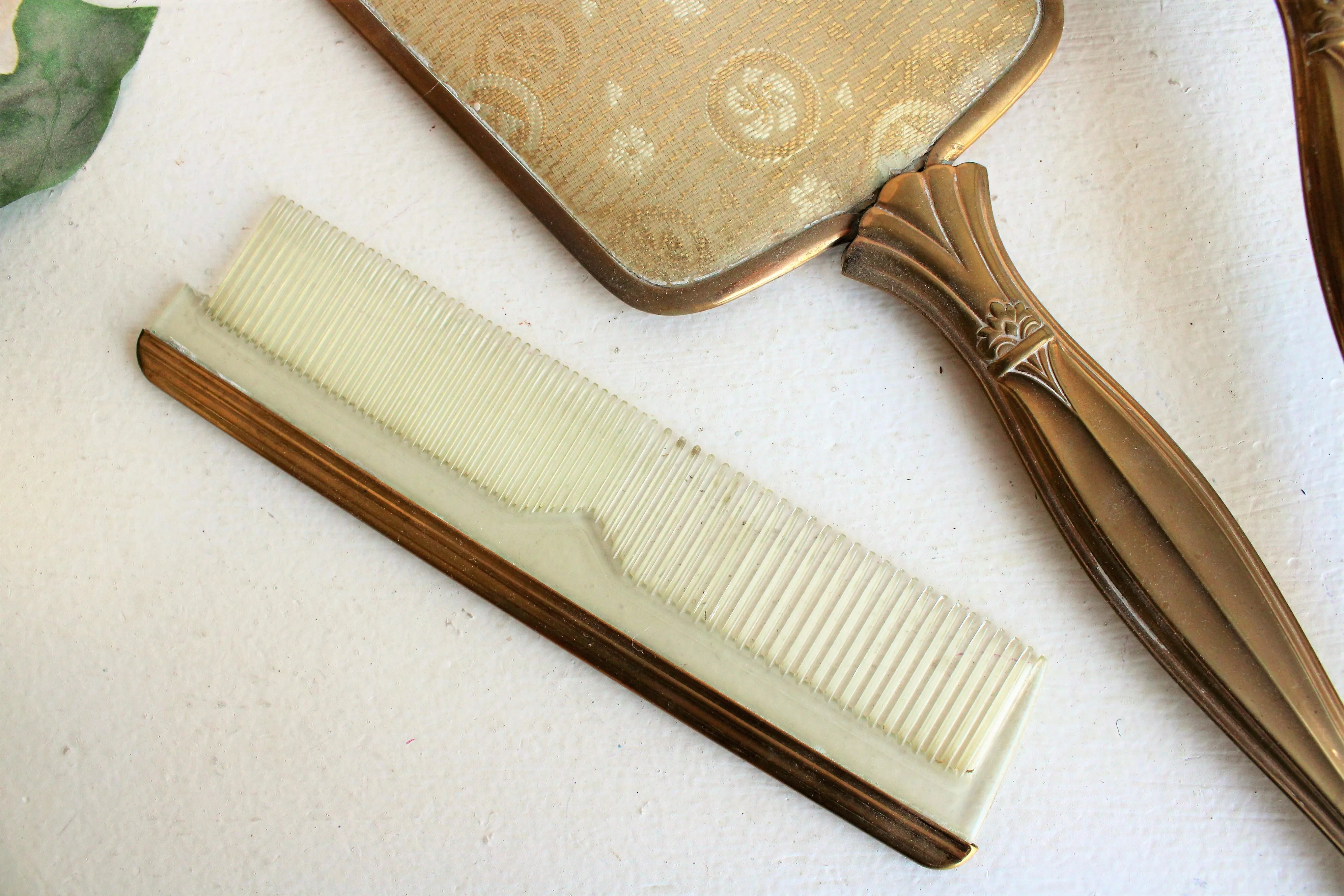 Vintage 1950s Vanity Set of Mirror, Brush and Comb