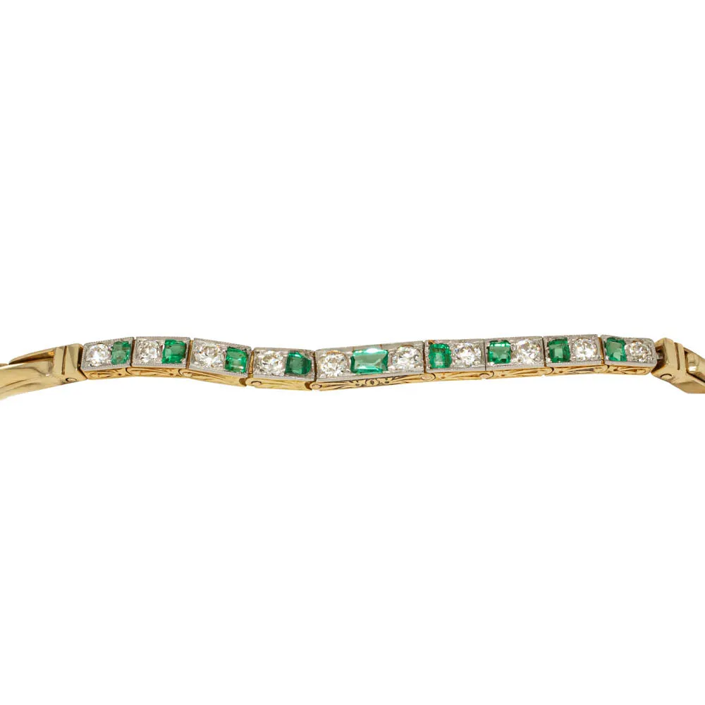 Vintage 9ct Yellow Gold Emerald & Diamond Bracelet