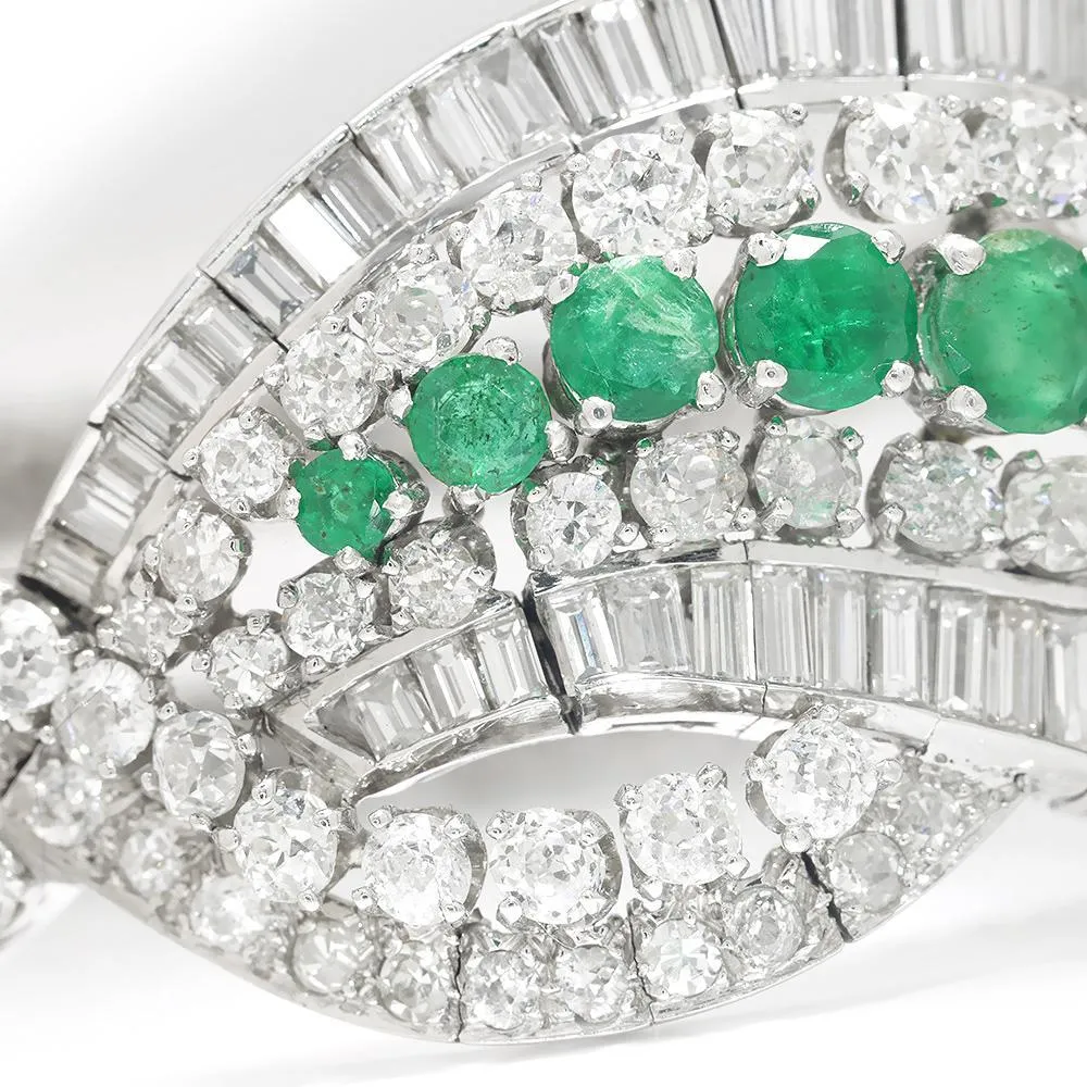 Vintage Emerald Ribbon Bracelet with Diamonds in Platinum