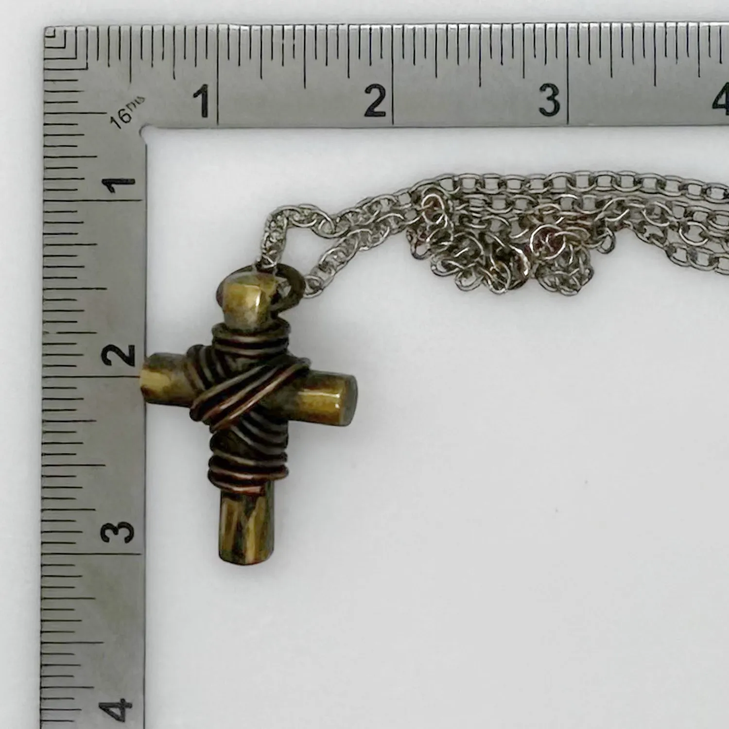 Vintage Rugged Brass Cross Necklace on Chain