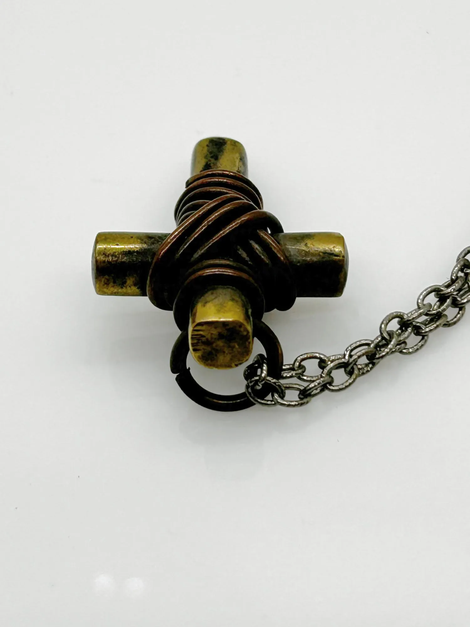 Vintage Rugged Brass Cross Necklace on Chain