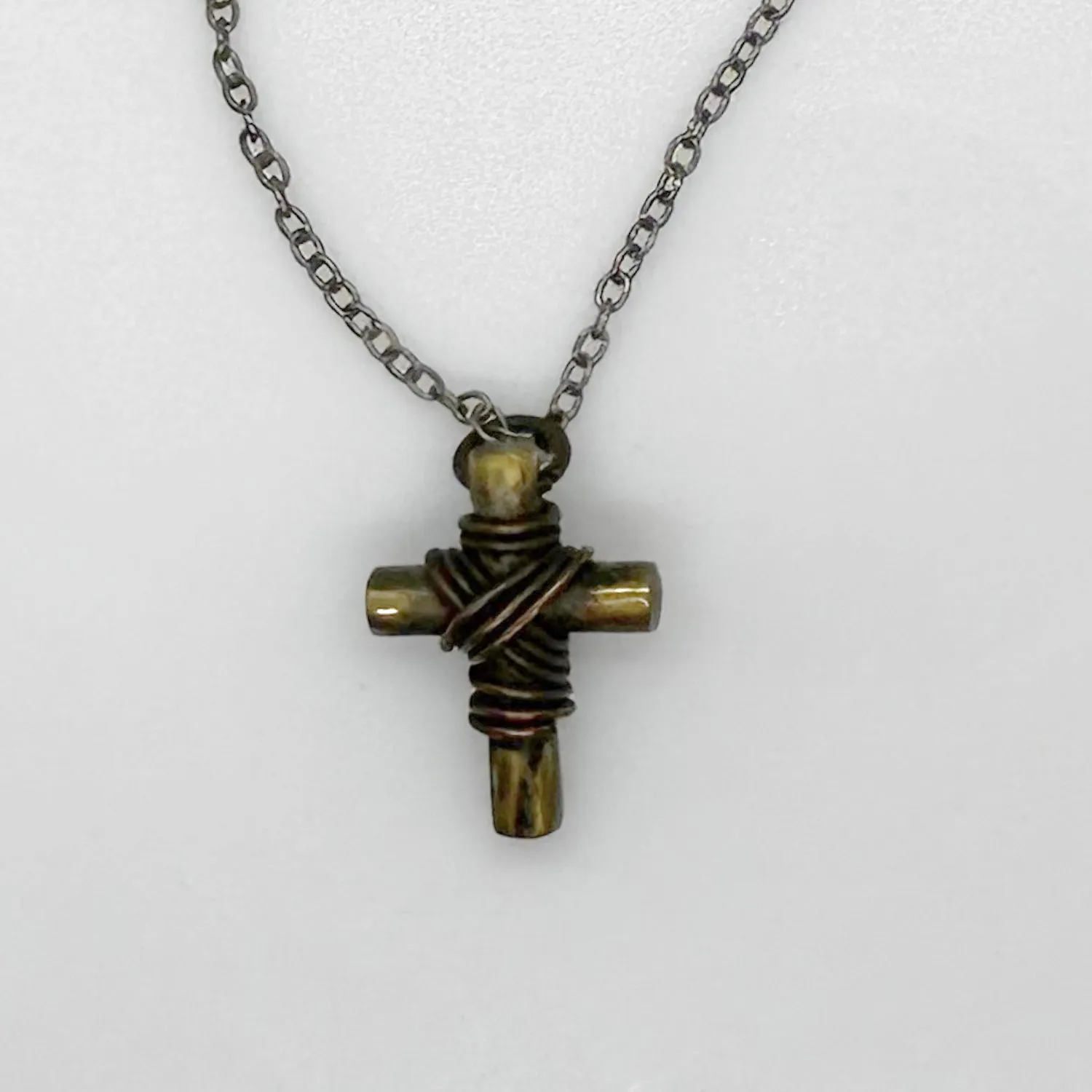 Vintage Rugged Brass Cross Necklace on Chain