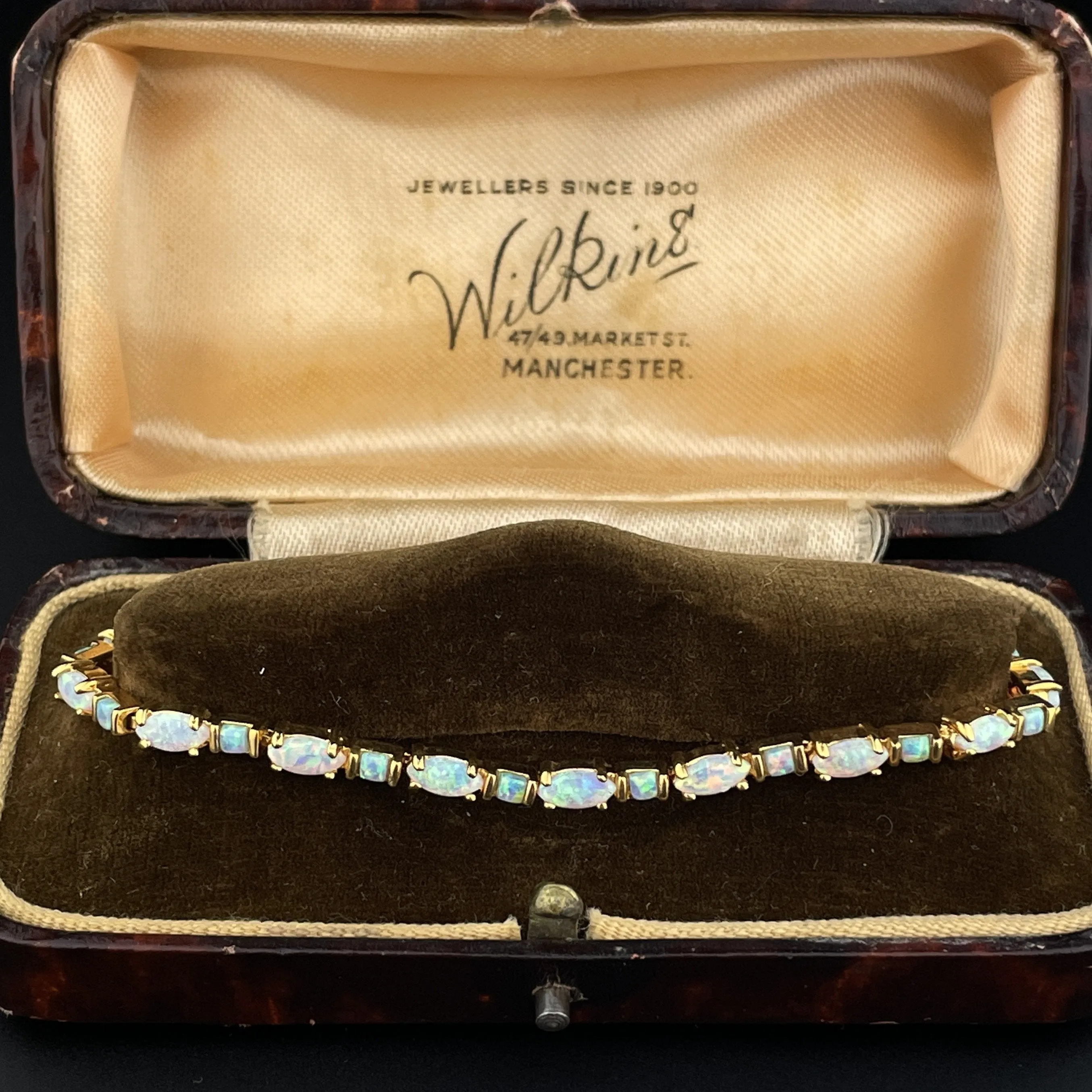 Vintage Sterling Silver Gold Vermeil Opal Tennis Bracelet