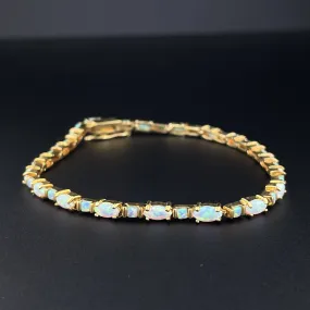 Vintage Sterling Silver Gold Vermeil Opal Tennis Bracelet