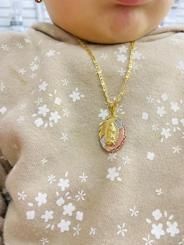 Virgem de Guadalupe 14K Valentino Chain 14" Pandant Gifts For Newborn Kids