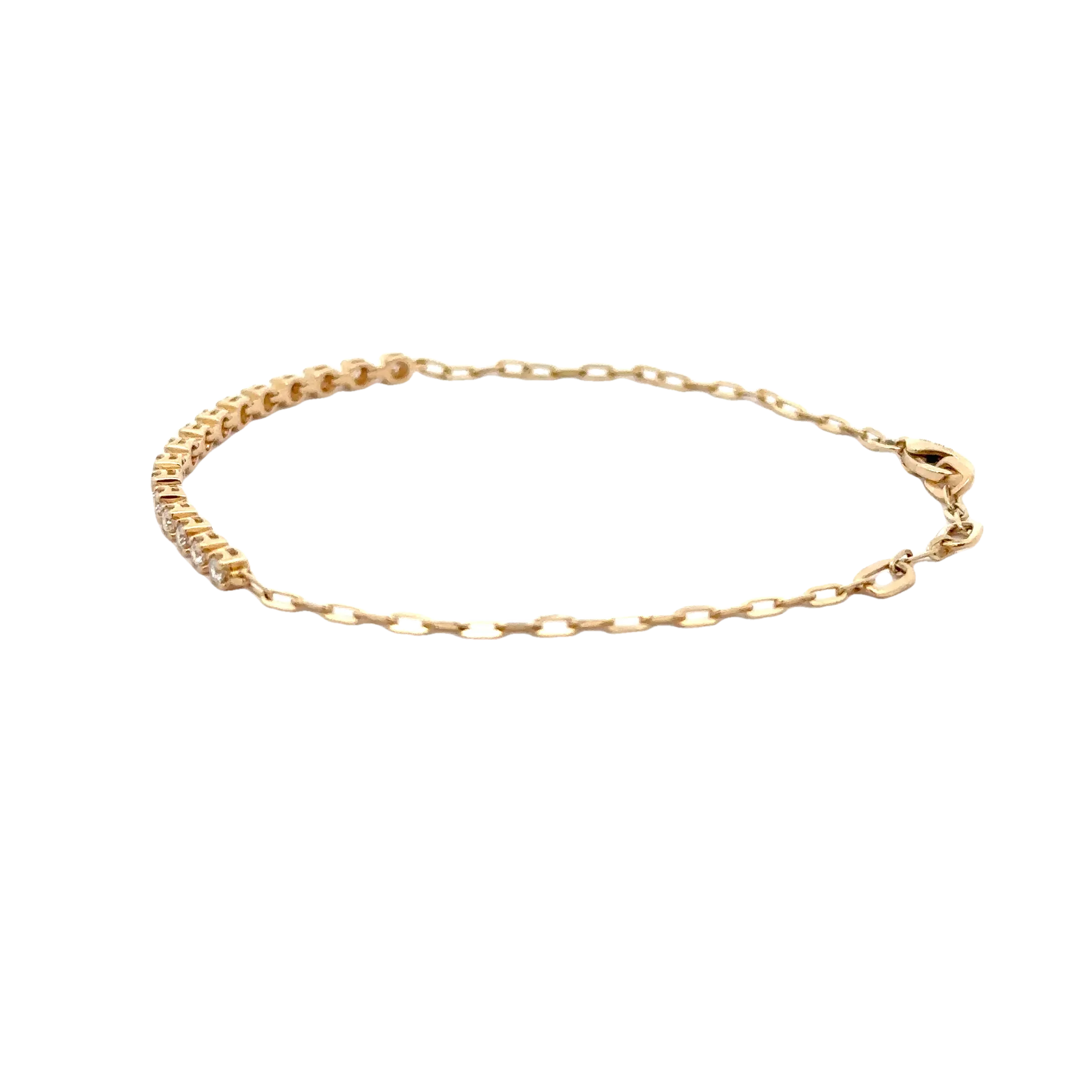 WD1706 14kt Gold Paper Link Chain with 4 prong set diamonds Bracelet