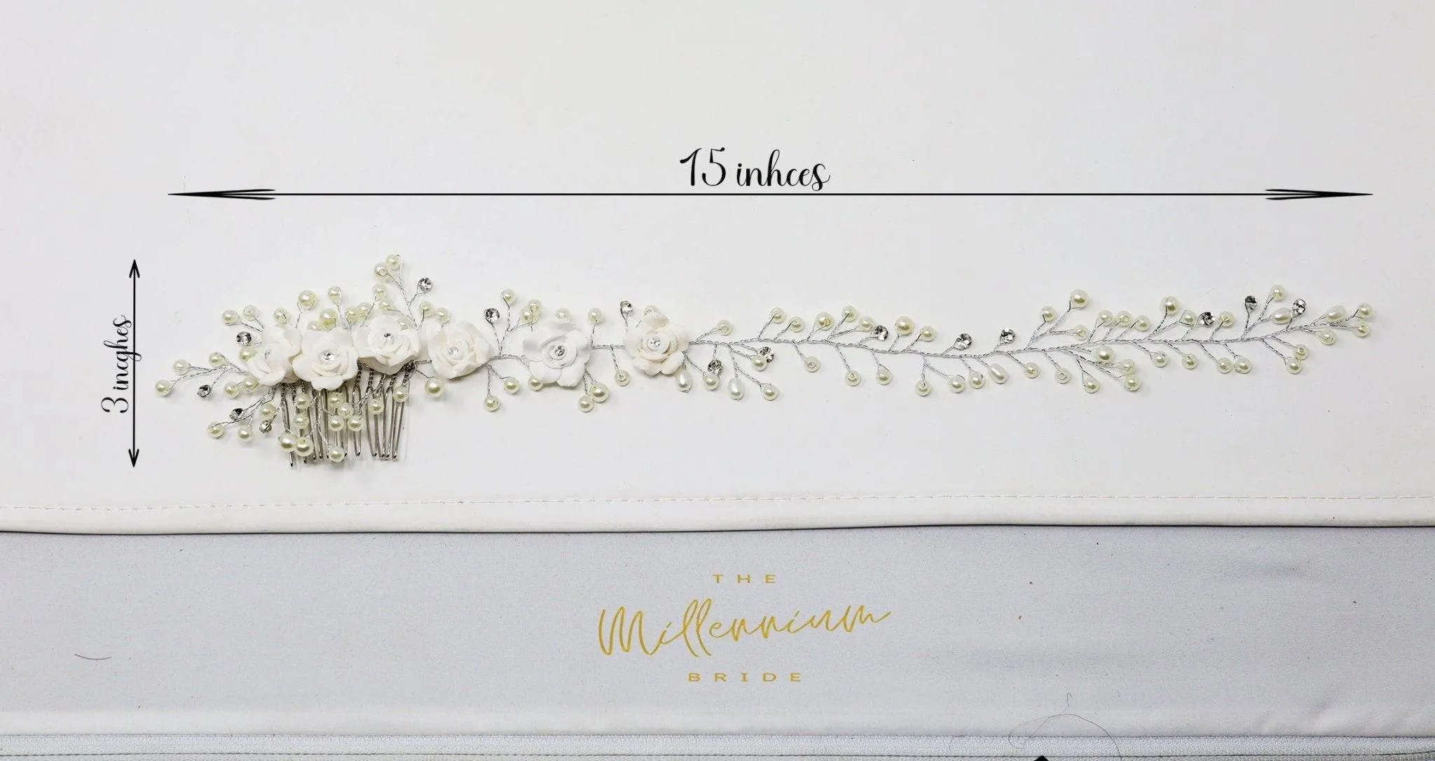 White Ceramic Flowers Crystal & Pearl Hair Comb, Bun Comb, Bridal Hair piece, Bridal Hair Accessories, Wedding Hair Accessory.