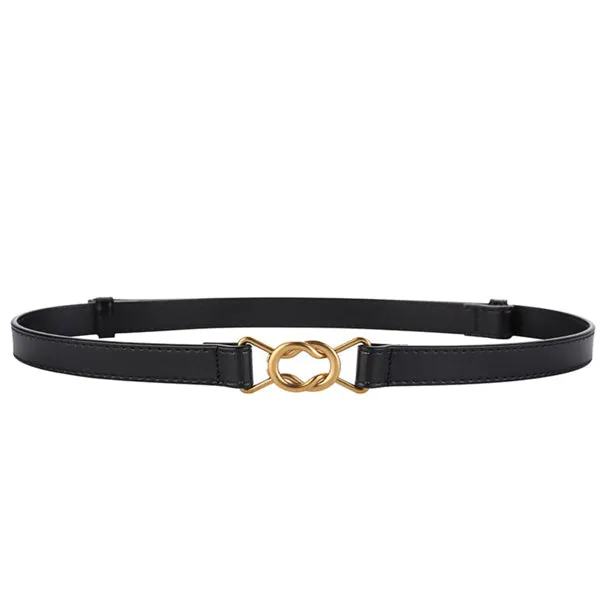 Women Skinny Leather Belt Thin Waist Belt with Gold Buckle 女士緊身皮帶金扣細腰帶