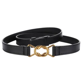 Women Skinny Leather Belt Thin Waist Belt with Gold Buckle 女士緊身皮帶金扣細腰帶