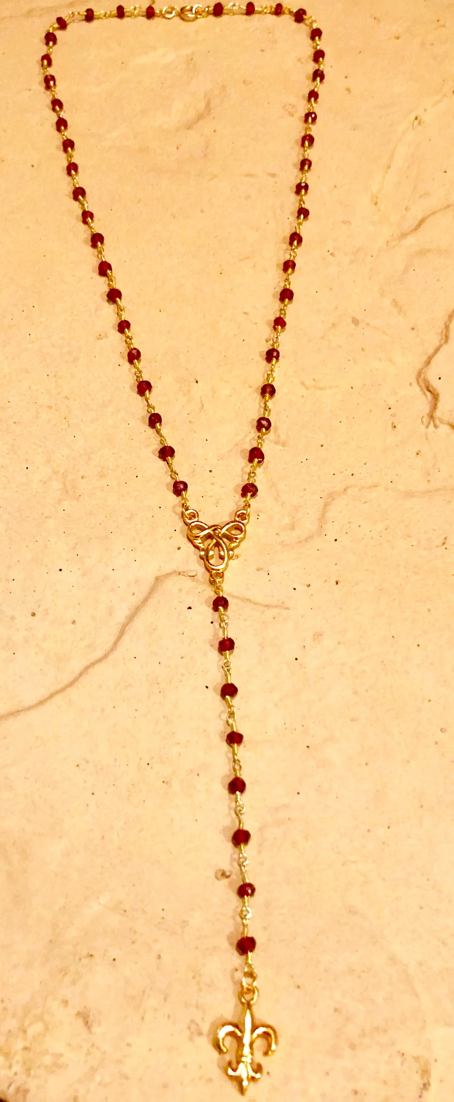 Y-drop rosary necklace ruby