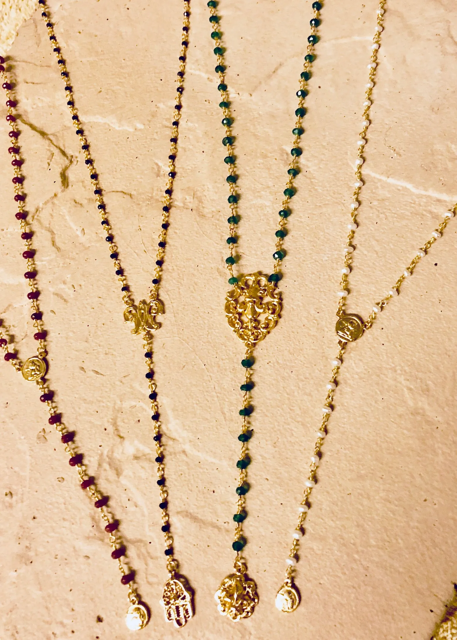 Y-drop rosary necklace ruby