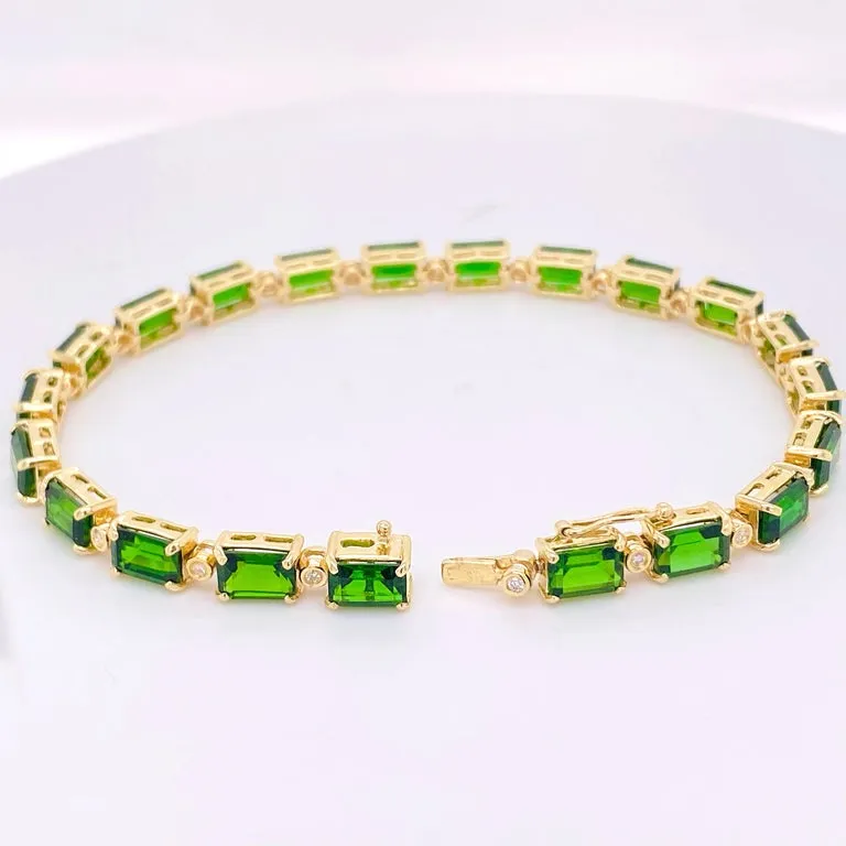 Yellow Gold Tennis Bracelet w Natural Russalite and Diamonds