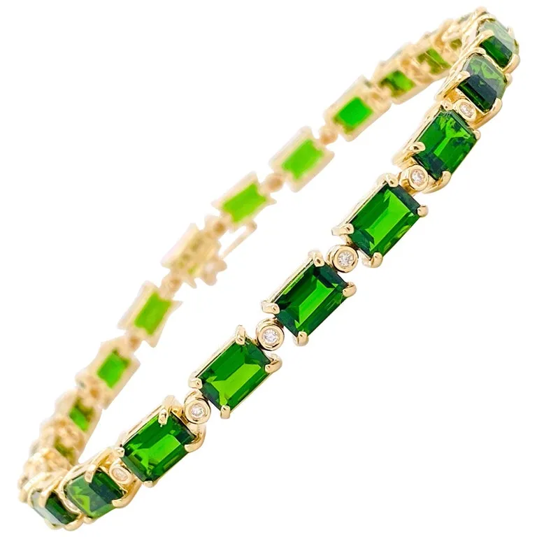 Yellow Gold Tennis Bracelet w Natural Russalite and Diamonds