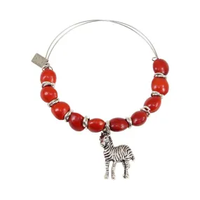 Zebra Charm Adjustable Bangle Bracelet for Women w/ Huayruro Red Seed Beads